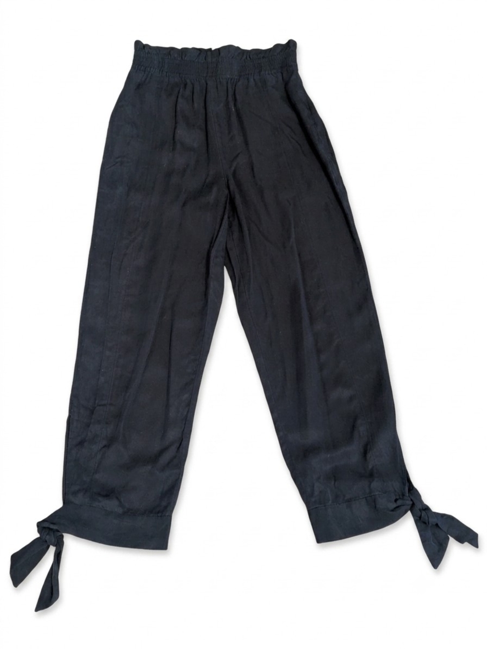 Gianni Bini Pants Womens XS Navy Blue 100% Lyocell Paperbag Tie Cuff Ankle Crop